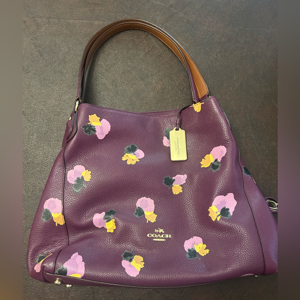 Genuine Coach Purple Leather floral print  Women's Bag( limited edition)
